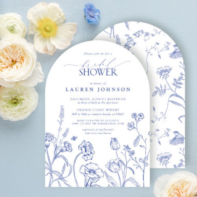 Invitación Flores de jardín azul y blanco Ducha de novia (Subido por el creador)