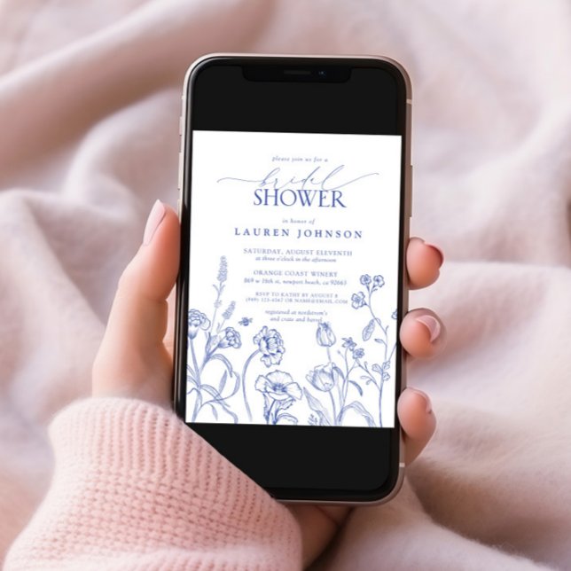 Invitación Flores de jardín azul y blanco Ducha de novia (Subido por el creador)