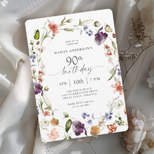 Invitación Flores de Jardín Botánico Escritura 90 Cumpleaños