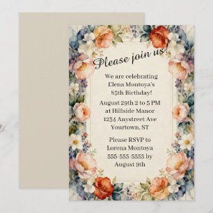Invitación Flores de jardín campestre para cumpleaños de adul