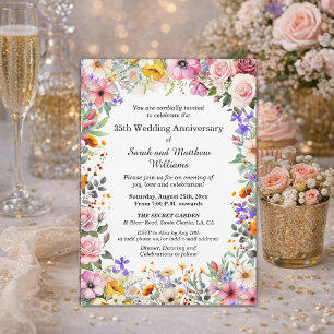 Invitación Flores de jardín chic 35º Aniversario de Boda