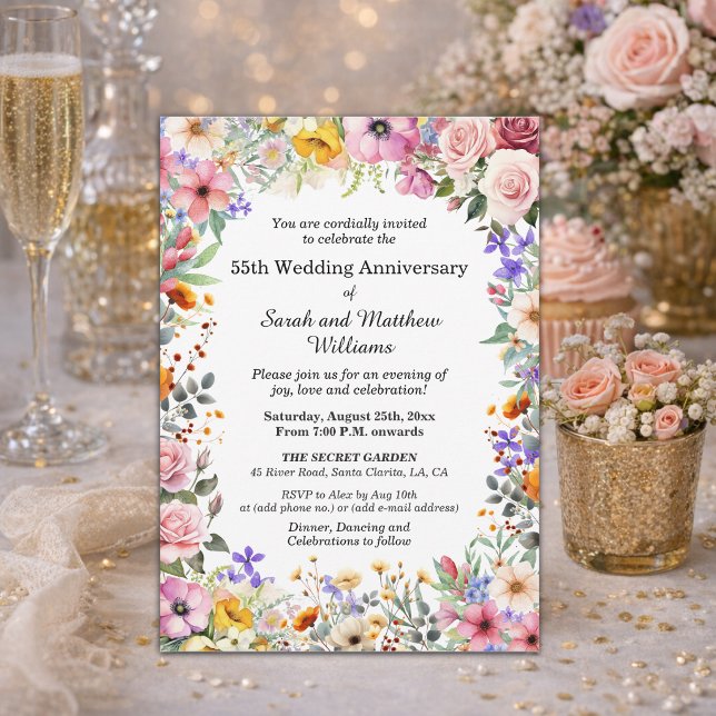 Invitación Flores de jardín chic 55º aniversario de bodas (Subido por el creador)