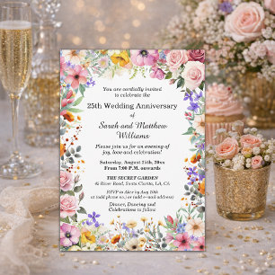 Invitación Flores de jardín chic para 25º aniversario de boda