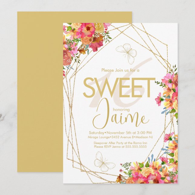 Invitación Flores de jardín de mariposas con monograma para S (Anverso / Reverso)