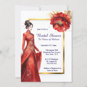 Invitación Flores de jardín de novias chinas oro rojo asiátic