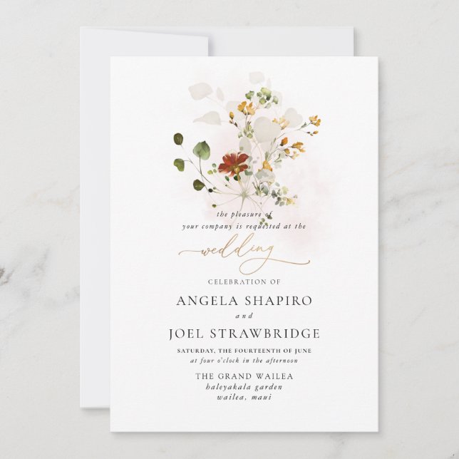 Invitación Flores de jardín de otoño en acuarela de PixDezine (Anverso)