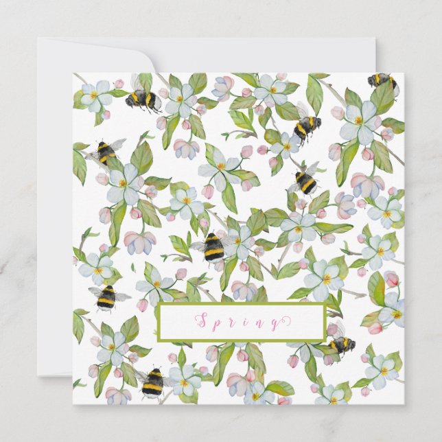 Invitación Flores de jardín de primavera y abejorros (Anverso)