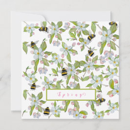 Invitación Flores de jardín de primavera y abejorros