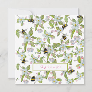 Invitación Flores de jardín de primavera y abejorros
