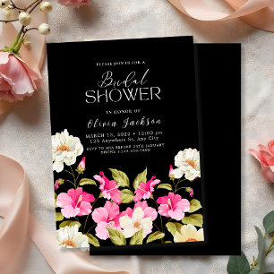 Invitación Flores de jardín floridas de color rosa negro