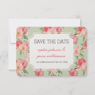 Invitación Flores de jardín rosado acuarela guardar la fecha