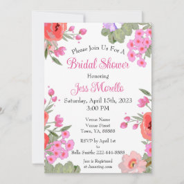 Invitación Flores de jardín rosado floral moderno con ducha d