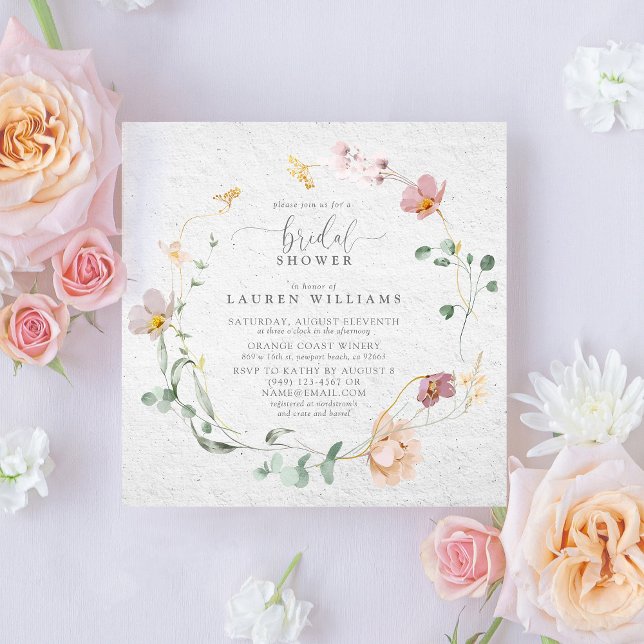 Invitación Flores de jardín rosado Rubor Wreath Bridal Shower (Elegance in Bloom: Your Bridal Shower Invite Template )