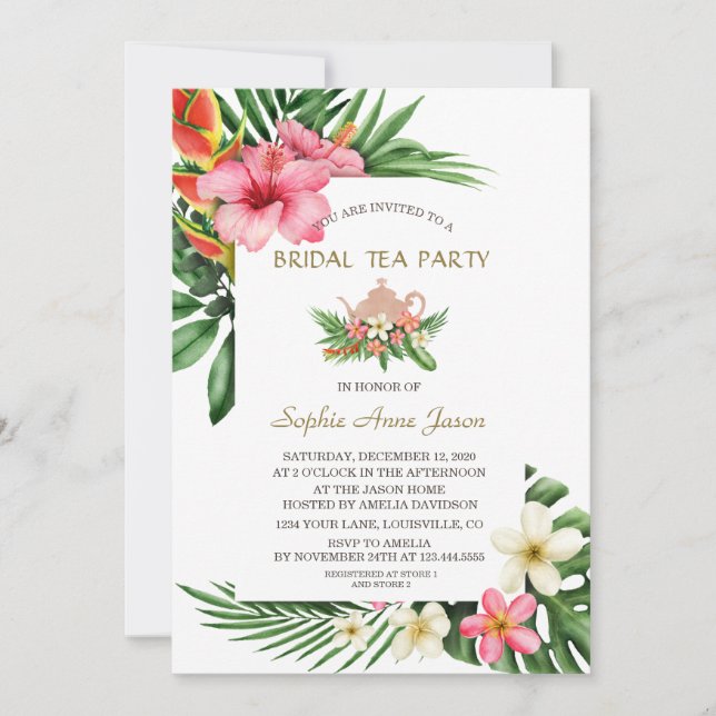 Invitación Flores de jardín tropical exuberante Fiesta de té  (Anverso)
