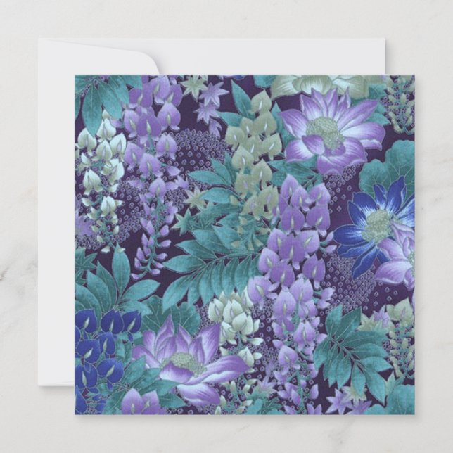 Invitación Flores de jungla moradas y Verde azuladas (Anverso)