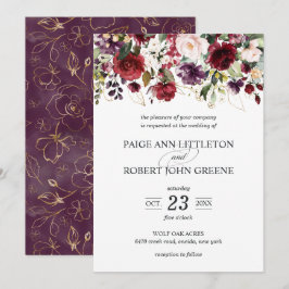 Invitación Flores de la caída en rojo, púrpura y casarse de