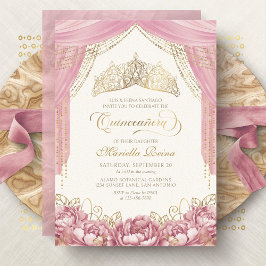 Invitación Flores de la corona rosa Rubor Quinceanera
