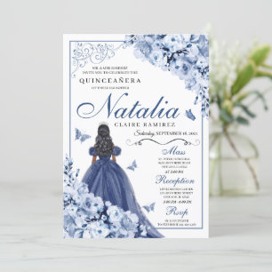 Invitación Flores de la Marina Azul agitadas Tiara Quinceañer