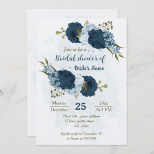 Invitación flores de la marina azul claro ducha de novia botá