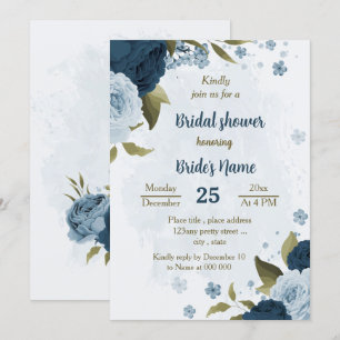 Invitación flores de la marina azul claro ducha de novia botá