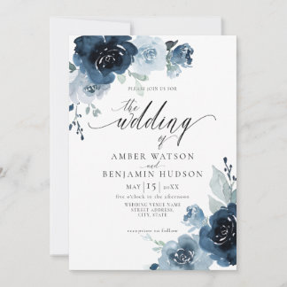 Invitación Flores de la Marina Azul con polvo floral Boda neu