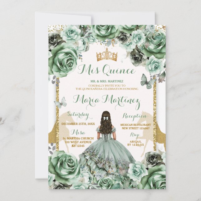 Invitación Flores de la Princesa Quinceañera (Anverso)