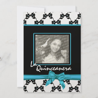 Invitación Flores de la quinceañera y azul de cinta