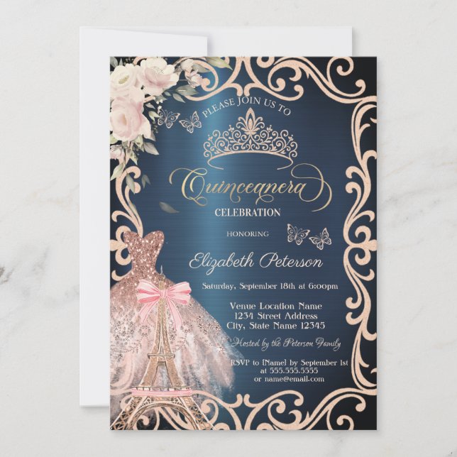 Invitación Flores de la Torre Eiffel Vestido de marco Maripos (Anverso)