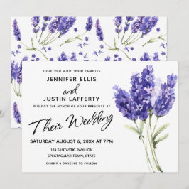 Invitación Flores de lavanda acuarela, boda elegante