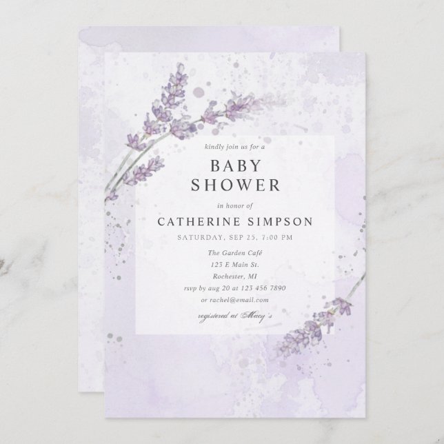 Invitación Flores de lavanda acuáticas para bebé ducha (Anverso / Reverso)