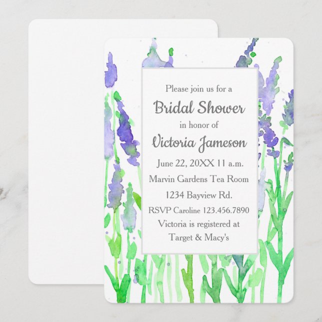 Invitación Flores de lavanda Agua Ducha Nupcial (Anverso / Reverso)