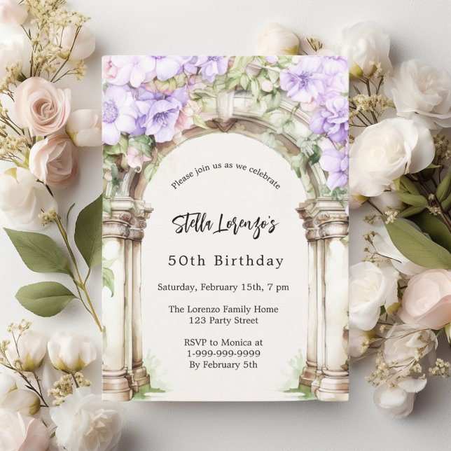 Invitación Flores de lavanda arco beige cumpleaños (Subido por el creador)
