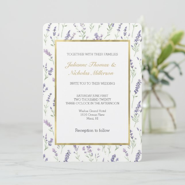Invitación Flores de Lavanda Blancas Bonitas Boda (Anverso de pie)