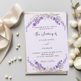 Invitación Flores de lavanda boda de lino violeta