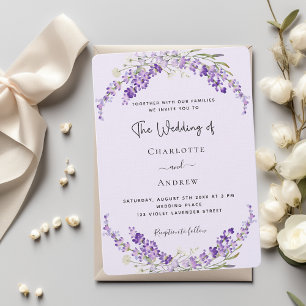Invitación Flores de lavanda boda de lino violeta
