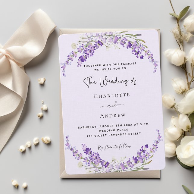 Invitación Flores de lavanda boda de lino violeta (Subido por el creador)
