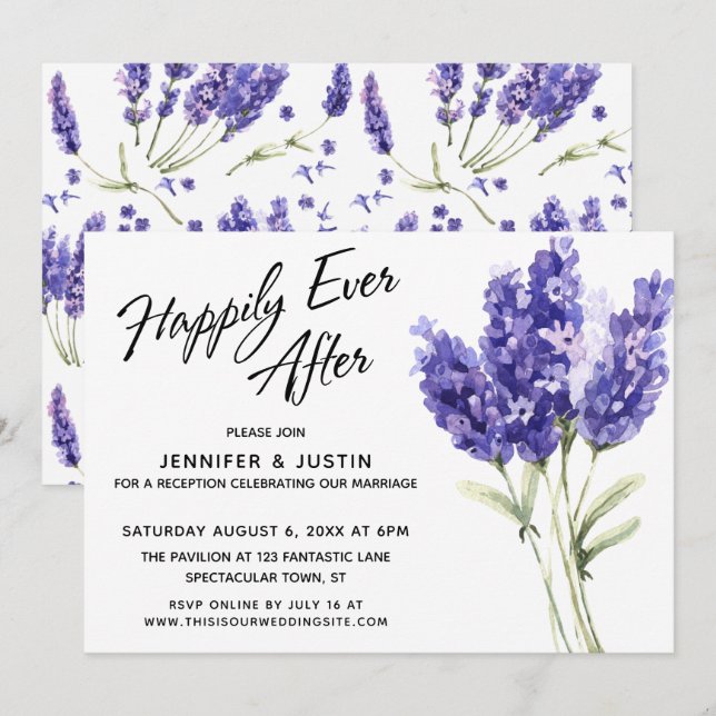 Invitación Flores de Lavanda con Acuarela de Felices para Sie (Anverso / Reverso)