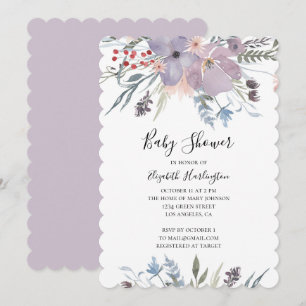 Invitación Flores de lavanda con ducha de bebé. Floral morada