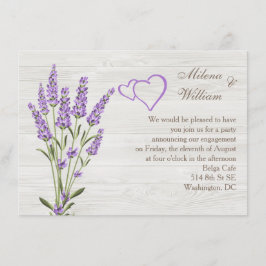 Invitación Flores de lavanda, corazones en madera Partido de 