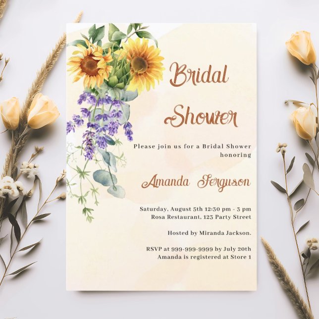 Invitación Flores de lavanda de girasol Ducha de novia (Subido por el creador)