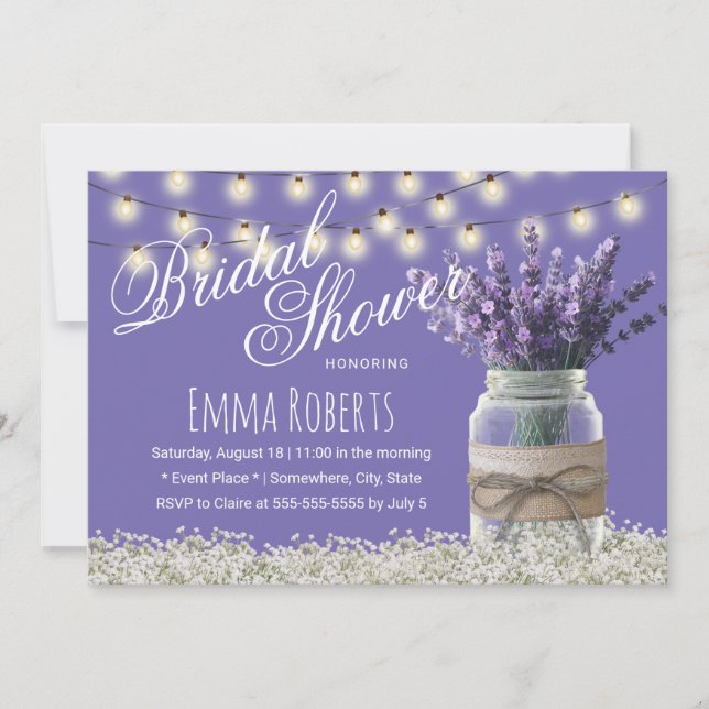 Invitación Flores de lavanda elegantes ducha de novias Mason  (Anverso)