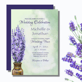 Invitación Flores de lavanda en un Boda floral verde sabio