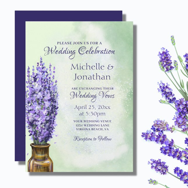 Invitación Flores de lavanda en un Boda floral verde sabio (Subido por el creador)