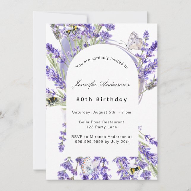 Invitación Flores de lavanda fiesta de cumpleaños violeta bla (Anverso)