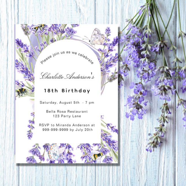 Invitación Flores de lavanda fiesta de cumpleaños violeta bla (Subido por el creador)