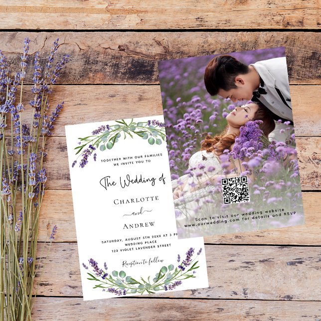 Invitación Flores de lavanda foto boda de lujo QR RSVP (Subido por el creador)