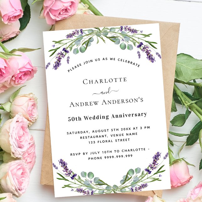 Invitación Flores de lavanda lujo 50 aniversario boda (Subido por el creador)