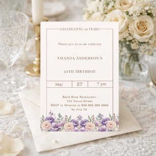 Invitación Flores de lavanda marfil de cumpleaños