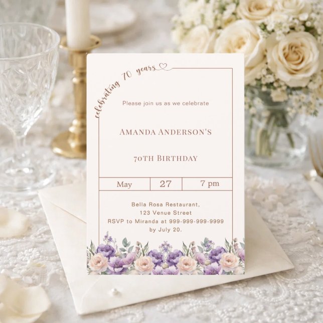 Invitación flores de lavanda marfil por 70 cumpleaños (Subido por el creador)