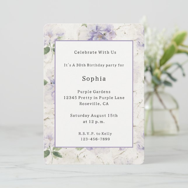 Invitación Flores de lavanda morada bonitas (Anverso de pie)